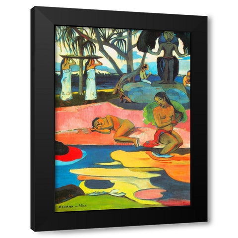Day Of The Gods Detail Black Modern Wood Framed Art Print with Double Matting by Gauguin, Paul
