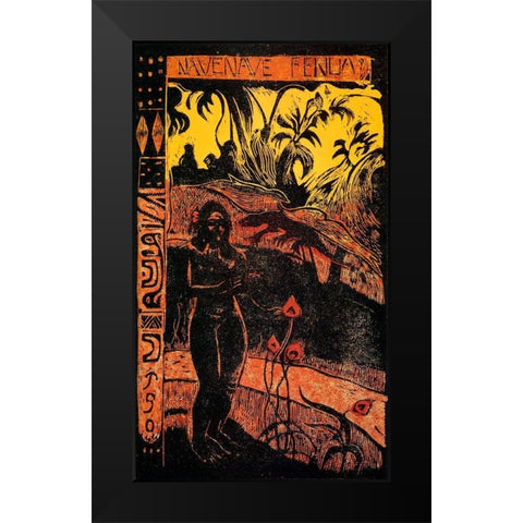Delightful Land Woodcut Black Modern Wood Framed Art Print by Gauguin, Paul