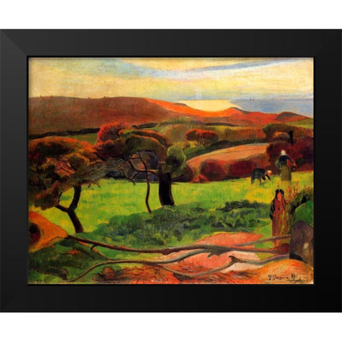 Fields By The Sea Black Modern Wood Framed Art Print by Gauguin, Paul