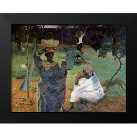 Gathering Fruit Black Modern Wood Framed Art Print by Gauguin, Paul