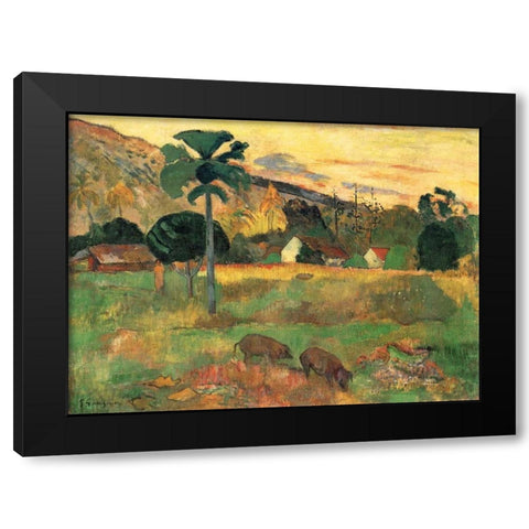 Haere Mai Black Modern Wood Framed Art Print by Gauguin, Paul