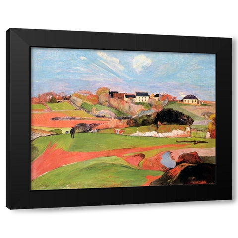 Landscape At Le Poulda Black Modern Wood Framed Art Print with Double Matting by Gauguin, Paul