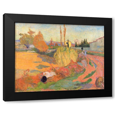 Landscape In Arles Black Modern Wood Framed Art Print with Double Matting by Gauguin, Paul