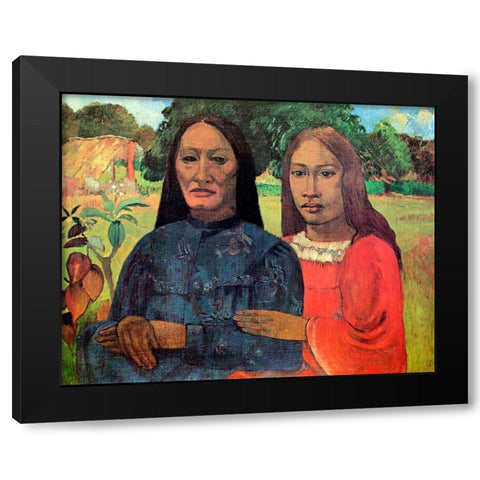 Mother And Daughter Black Modern Wood Framed Art Print with Double Matting by Gauguin, Paul