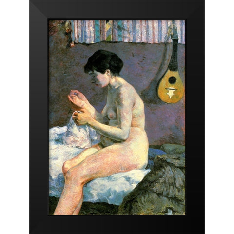Nude Study Black Modern Wood Framed Art Print by Gauguin, Paul
