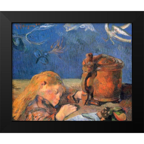 Sleeping Boy Black Modern Wood Framed Art Print by Gauguin, Paul