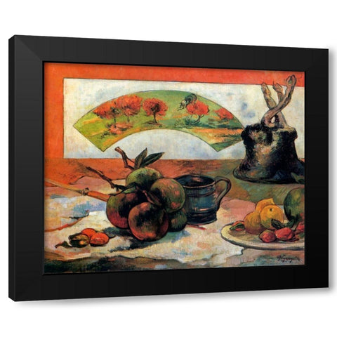Still Life With Fan Black Modern Wood Framed Art Print with Double Matting by Gauguin, Paul