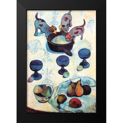 Still Life With Three Puppies Black Modern Wood Framed Art Print by Gauguin, Paul