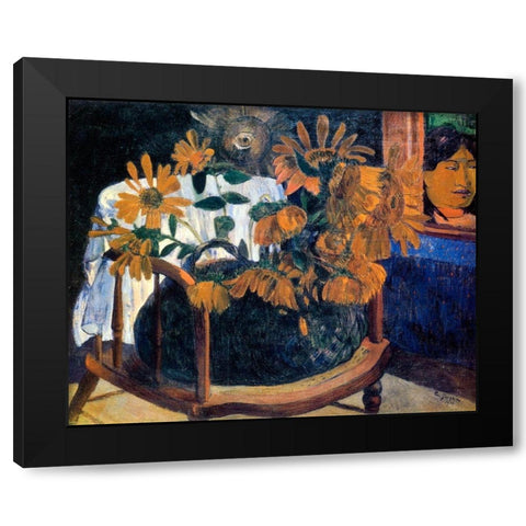 Sunflowers Black Modern Wood Framed Art Print with Double Matting by Gauguin, Paul