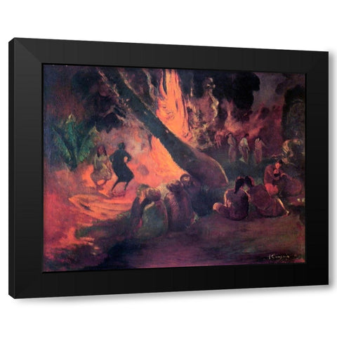 Tahitian Dance Black Modern Wood Framed Art Print with Double Matting by Gauguin, Paul