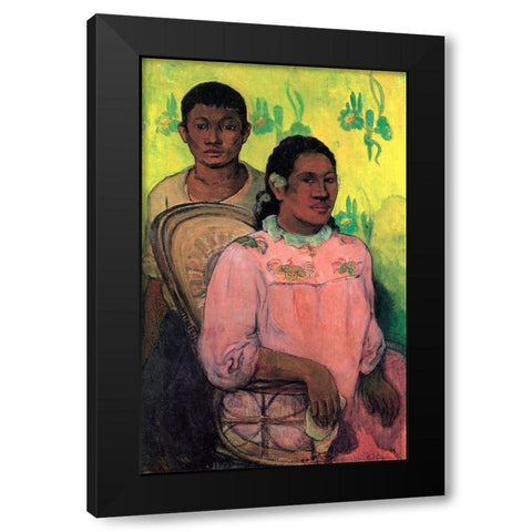 Tahitian Woman And Boy Black Modern Wood Framed Art Print with Double Matting by Gauguin, Paul