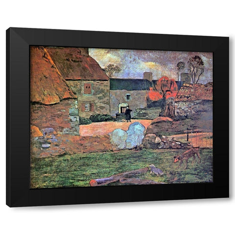 The Blue Roof Black Modern Wood Framed Art Print with Double Matting by Gauguin, Paul