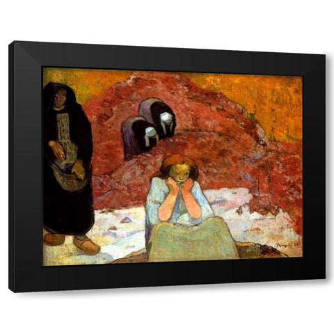 The Harvest At Arles Black Modern Wood Framed Art Print by Gauguin, Paul