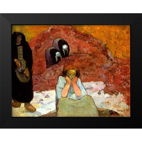 The Harvest At Arles Black Modern Wood Framed Art Print by Gauguin, Paul