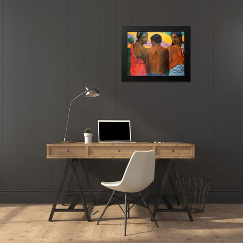 Three Tahitians Black Modern Wood Framed Art Print by Gauguin, Paul