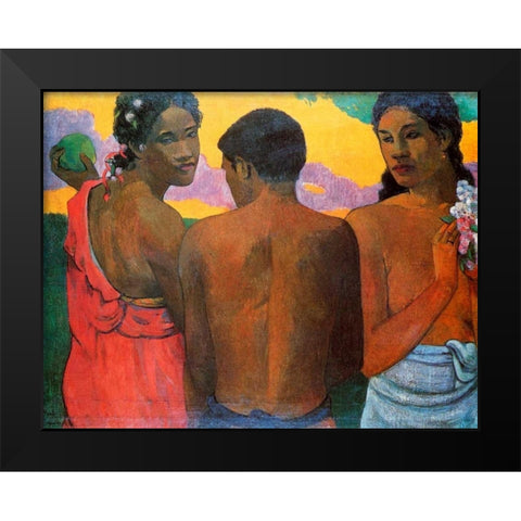 Three Tahitians Black Modern Wood Framed Art Print by Gauguin, Paul