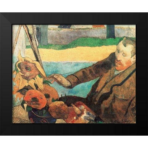 Van Gogh Painting Sunflowers Black Modern Wood Framed Art Print by Gauguin, Paul