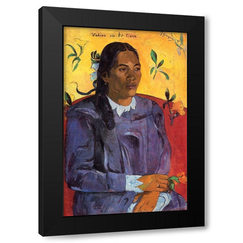 Woman With A Flower Black Modern Wood Framed Art Print by Gauguin, Paul