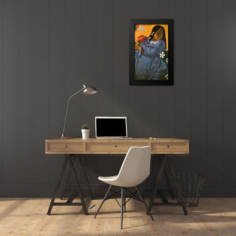 Woman With Mango Black Modern Wood Framed Art Print by Gauguin, Paul