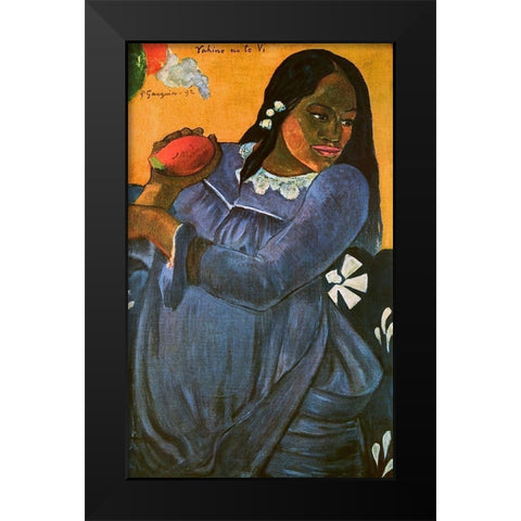 Woman With Mango Black Modern Wood Framed Art Print by Gauguin, Paul
