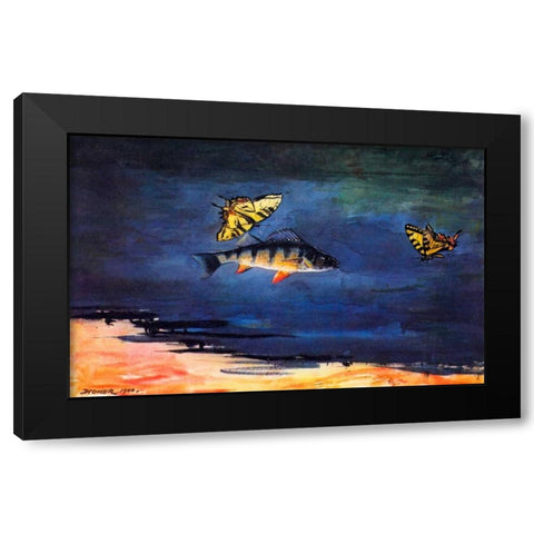 Fish And Butterflies Black Modern Wood Framed Art Print by Homer, Winslow