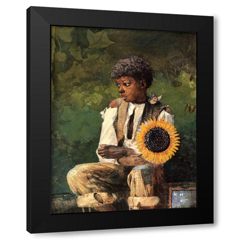 Taking Sunflower To Teacher Black Modern Wood Framed Art Print with Double Matting by Homer, Winslow