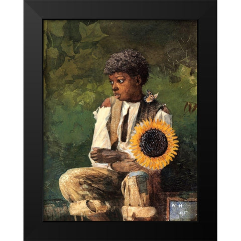 Taking Sunflower To Teacher Black Modern Wood Framed Art Print by Homer, Winslow