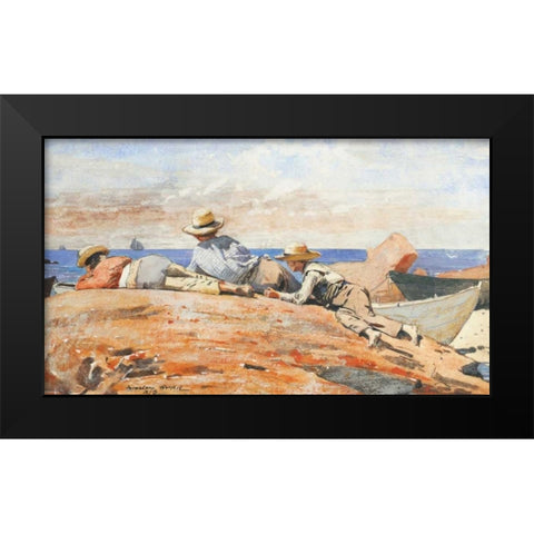 Three Boys On The Shore Black Modern Wood Framed Art Print by Homer, Winslow