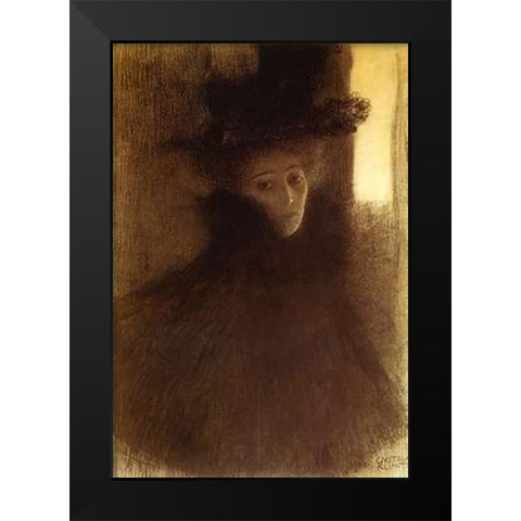 Lady With Cape And Hat 1898 Black Modern Wood Framed Art Print by Klimt, Gustav
