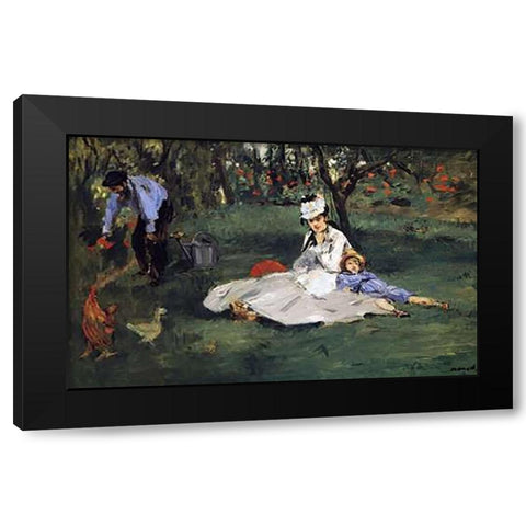 Monet Family in their Garden Black Modern Wood Framed Art Print with Double Matting by Manet, Edouard