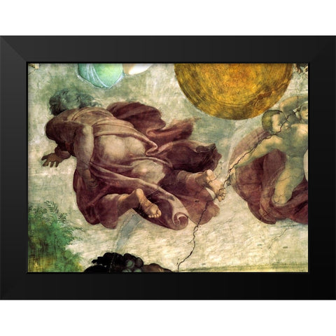The Creation Of Heavenly Bodies God Creating The Moon And Sun Detail Black Modern Wood Framed Art Print by Michelangelo
