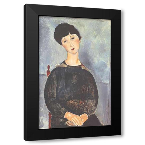 Young Seated Girl With Brown Hair Black Modern Wood Framed Art Print by Modigliani, Amedeo