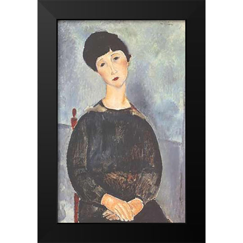 Young Seated Girl With Brown Hair Black Modern Wood Framed Art Print by Modigliani, Amedeo