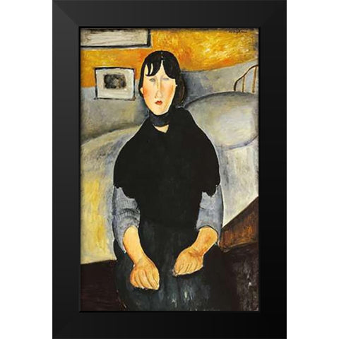 Young Woman Of The People Black Modern Wood Framed Art Print by Modigliani, Amedeo