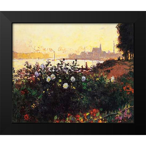 Argenteuil The Bank In Flower Black Modern Wood Framed Art Print by Monet, Claude