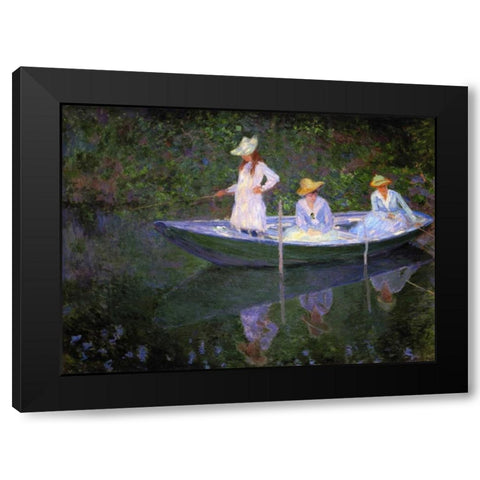 Barque A Giverny Black Modern Wood Framed Art Print with Double Matting by Monet, Claude