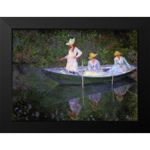 Barque A Giverny Black Modern Wood Framed Art Print by Monet, Claude