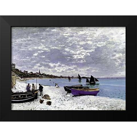 Beach At Sainte Adresse 1867 Black Modern Wood Framed Art Print by Monet, Claude