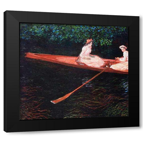 Boating On The River Epte 1890 Black Modern Wood Framed Art Print with Double Matting by Monet, Claude
