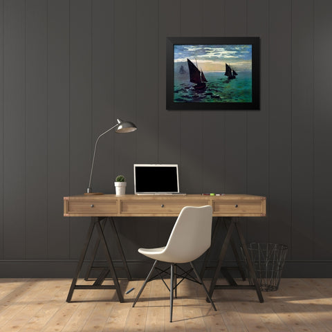 Boats Leaving The Harbor Black Modern Wood Framed Art Print by Monet, Claude