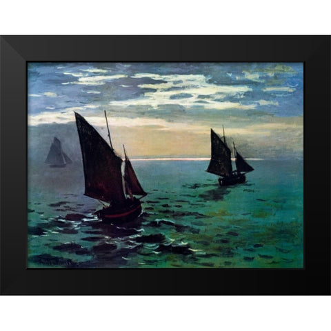 Boats Leaving The Harbor Black Modern Wood Framed Art Print by Monet, Claude