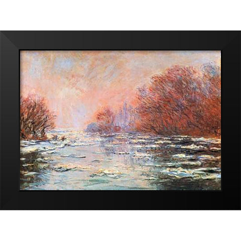 Breakup Of The Ice Near Vetheuil Black Modern Wood Framed Art Print by Monet, Claude
