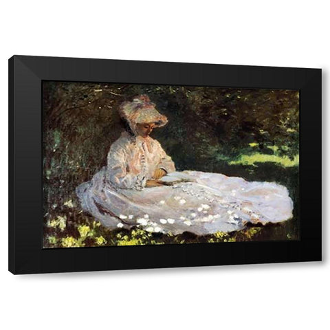 Camille Reading 1872 Black Modern Wood Framed Art Print by Monet, Claude