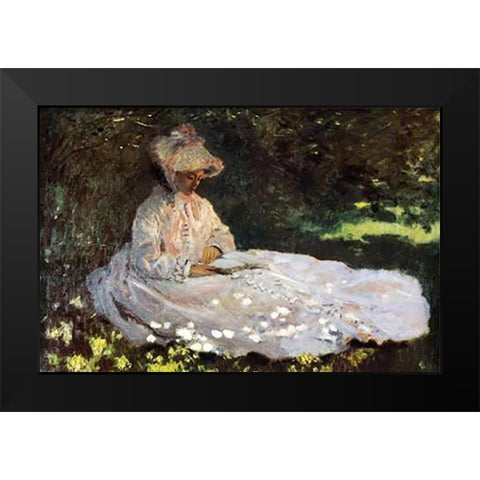 Camille Reading 1872 Black Modern Wood Framed Art Print by Monet, Claude