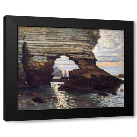 Cliff At Etretat Black Modern Wood Framed Art Print by Monet, Claude
