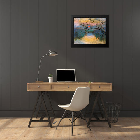 Coucher de soleil sur la Seine a Vetheuil Black Modern Wood Framed Art Print by Monet, Claude
