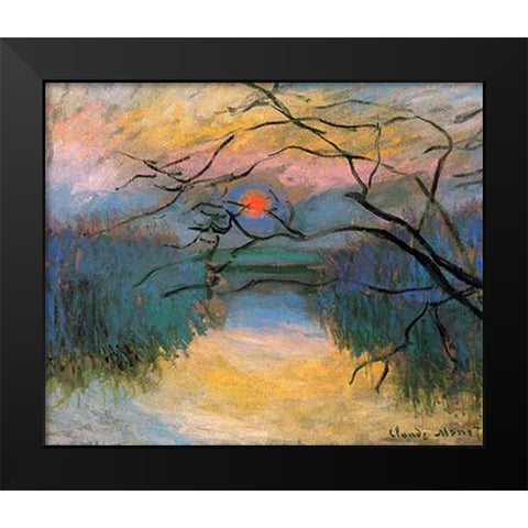Coucher de soleil sur la Seine a Vetheuil Black Modern Wood Framed Art Print by Monet, Claude