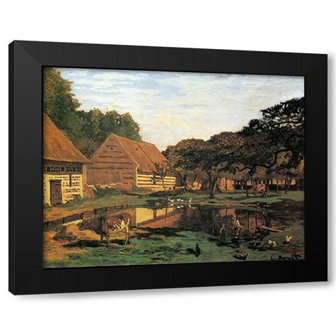 Farmyard In Normandy 1863 Black Modern Wood Framed Art Print with Double Matting by Monet, Claude