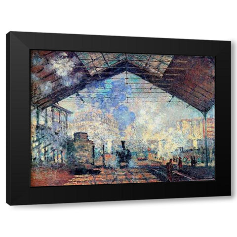 Gare St. Lazare Black Modern Wood Framed Art Print by Monet, Claude