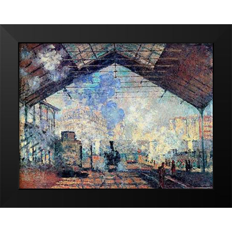 Gare St. Lazare Black Modern Wood Framed Art Print by Monet, Claude